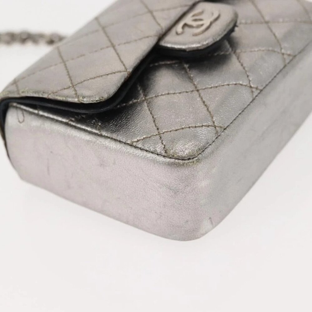 CHANEL Matelasse Chain Hand Bag Lamb Skin Silver CC Auth 148202 - Picture 11 of 16